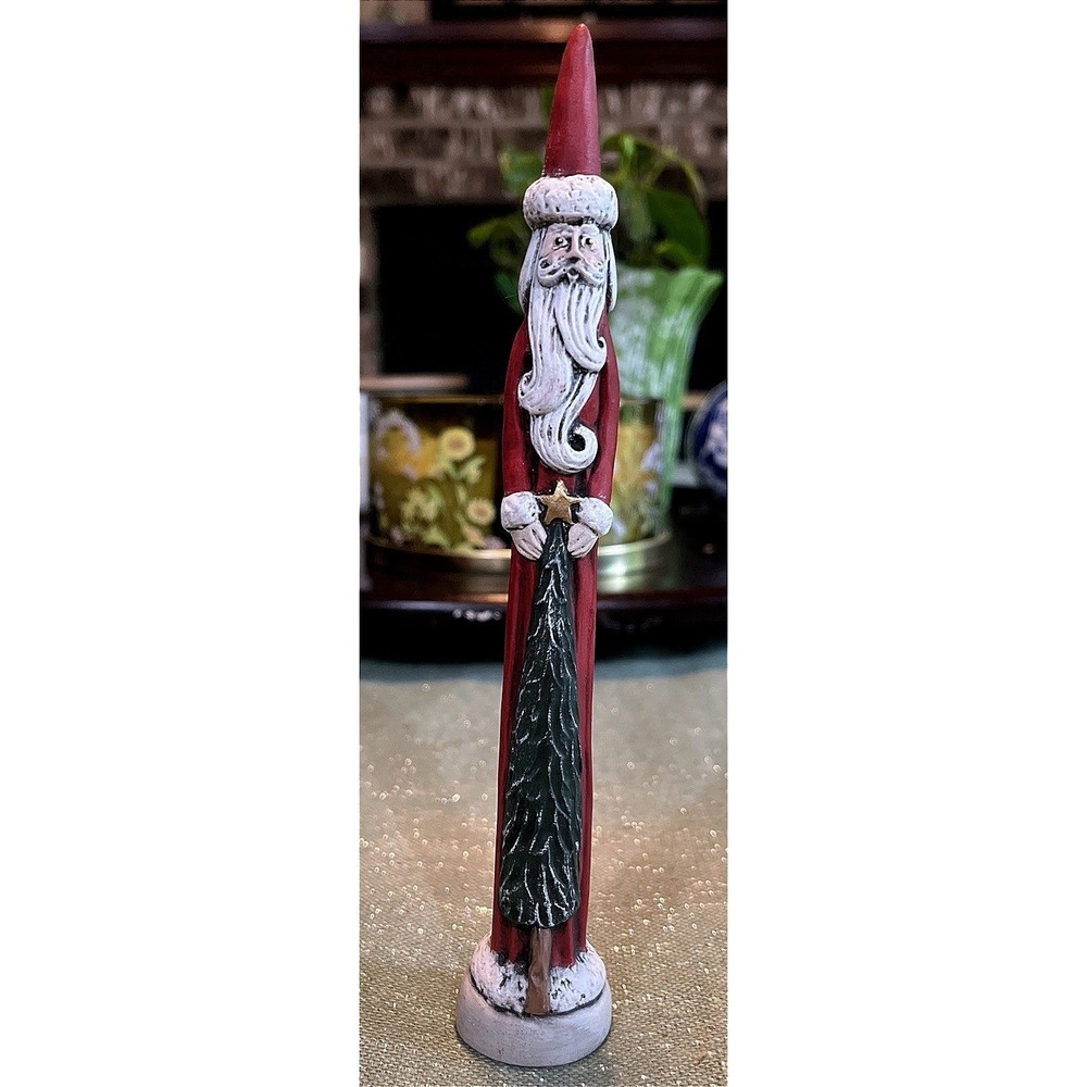 Rare Jim Shore Early 1991 Pencil Folk Art Santa Holding Christmas Tree